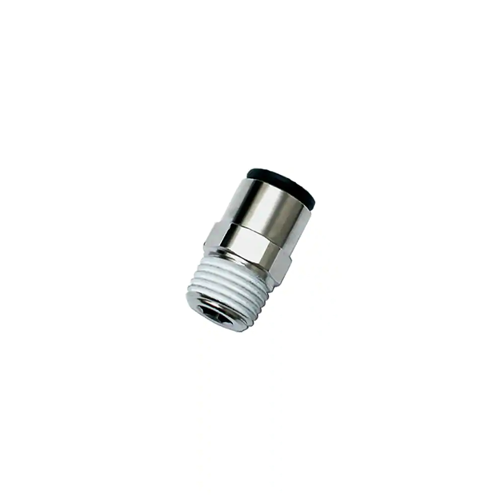 Push-In Einschraubverschraubung Rund, 10 mm, R1/2“ BSPT, Messing vernickelt