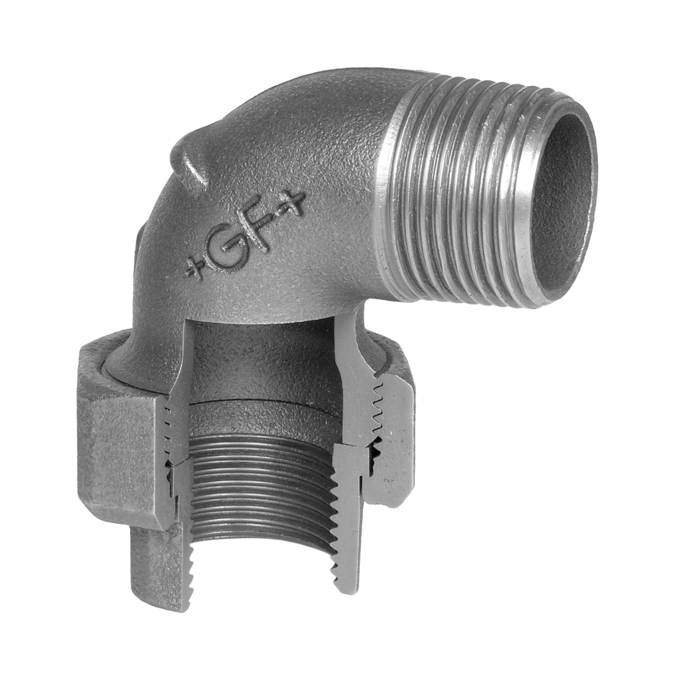 Temperguss Winkelverschraubung flach dichtend Rp 1" IG x R 1" AG Verzinkt