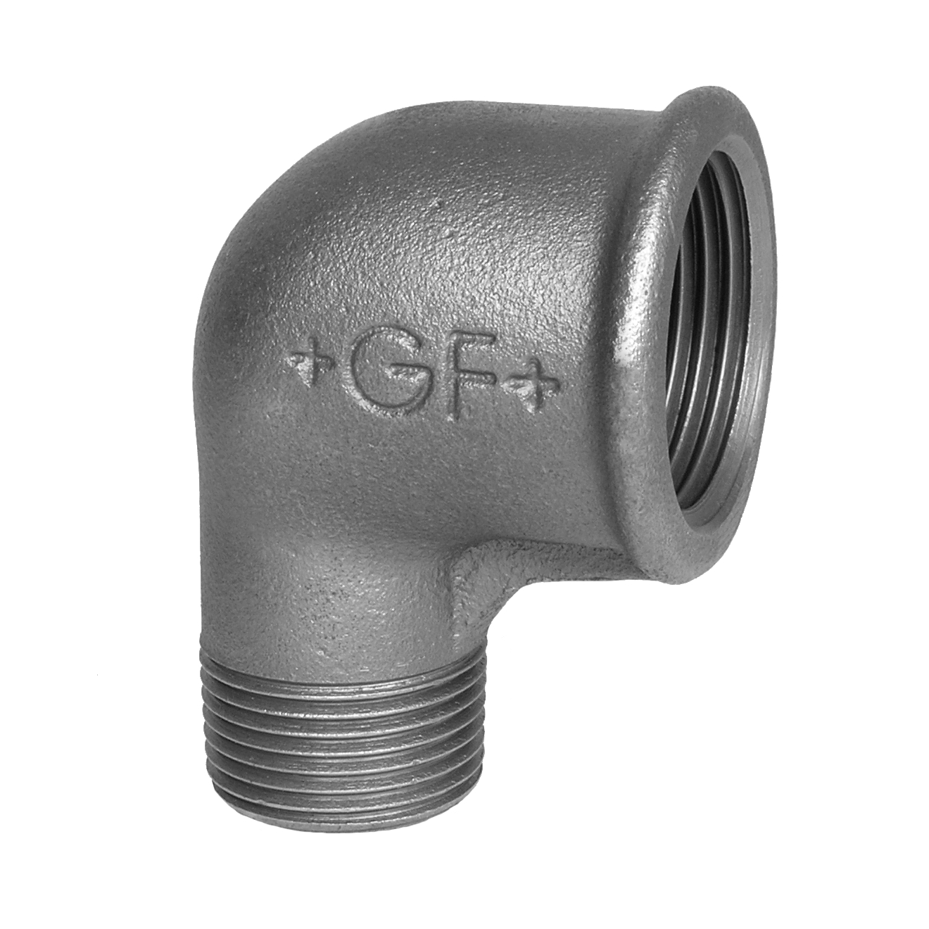 Temperguss 90° Winkel reduziert R 1 1/4“ IG x Rp 1“ AG Verzinkt