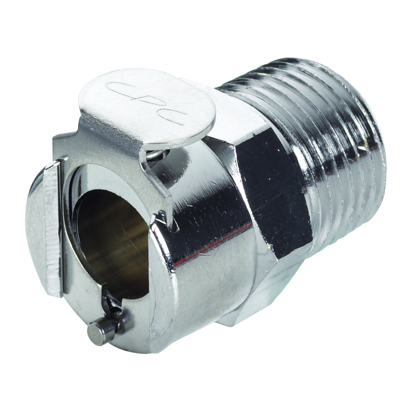 CPC Schnellverschlusskupplung mit Absperrung, 1/4" BSPT AG, Messing verchromt