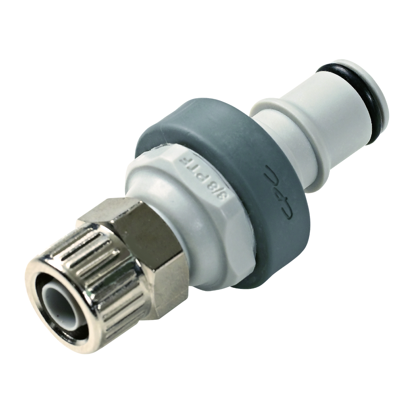 CPC Schnellverschlussstecker mit Absperrung, 3/8" (9,5 mm) AD x 6,4 mm ID, Glasfaserverstärktes Polypropylen
