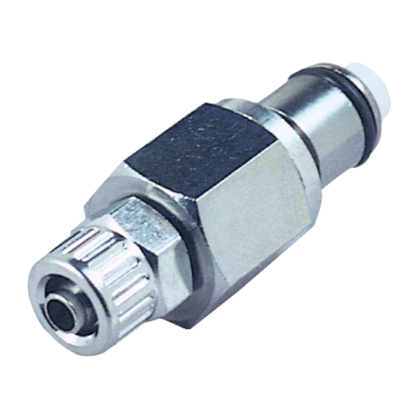 CPC Schnellverschlussstecker mit Absperrung, 1/4" (6,4 mm) AD x 4,3 mm ID, Messing verchromt