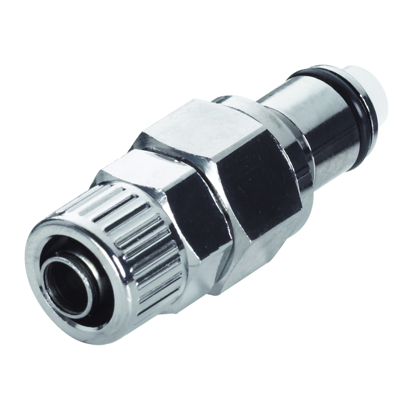 CPC Schnellverschlussstecker mit Absperrung, 3/8" (9,5 mm) AD x 6,4 mm ID, Messing verchromt