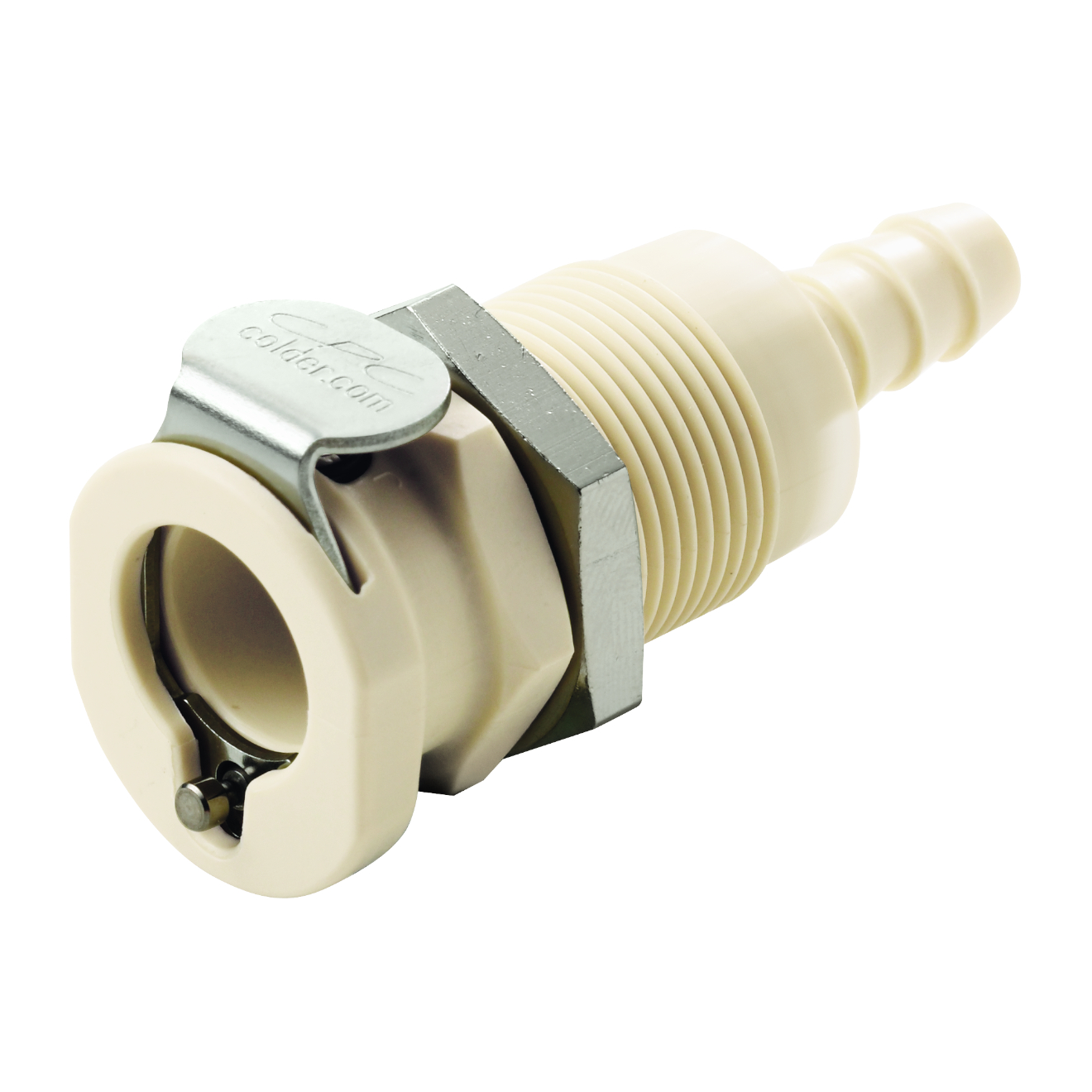 CPC Schnellverschlusskupplung Schottausführung mit Absperrung, 1/4" (6,4 mm) ID, Polypropylen