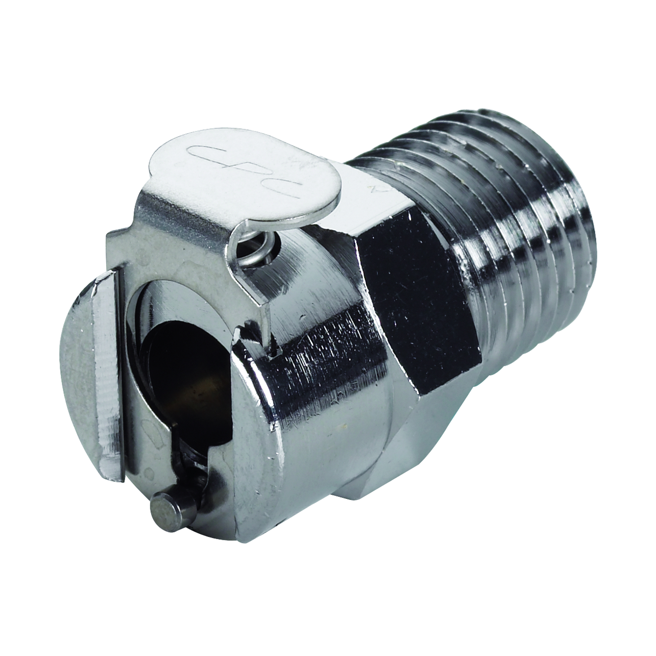 CPC Schnellverschlusskupplung mit Absperrung, 1/4" NPT AG, Messing verchromt