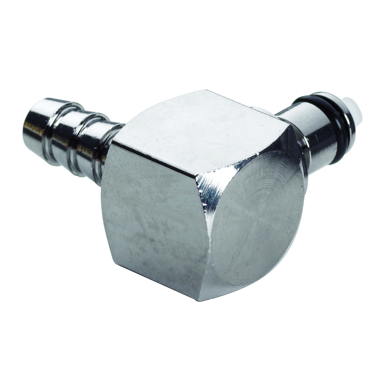 CPC Winkel-Schnellverschlussstecker mit Absperrung, 1/4" (6,4 mm) ID, Messing verchromt