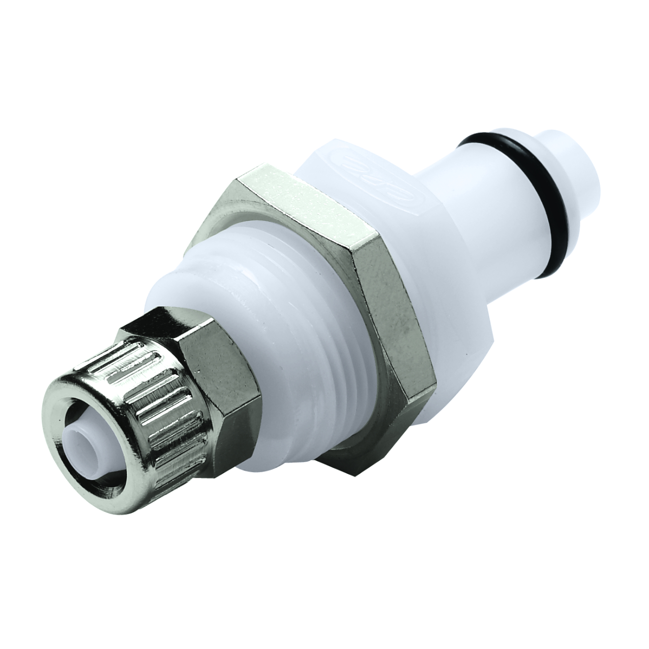 CPC Schnellverschlussstecker Schottausführung mit Absperrung, 1/4" (6,4 mm) AD x 4,3 mm ID, Acetal