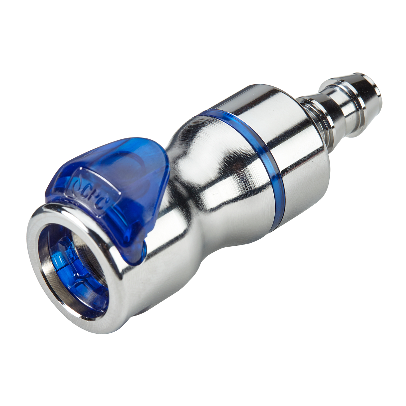 CPC Schnellverschlusskupplung mit Absperrung, 3/8" (9,5 mm) ID, Messing verchromt
