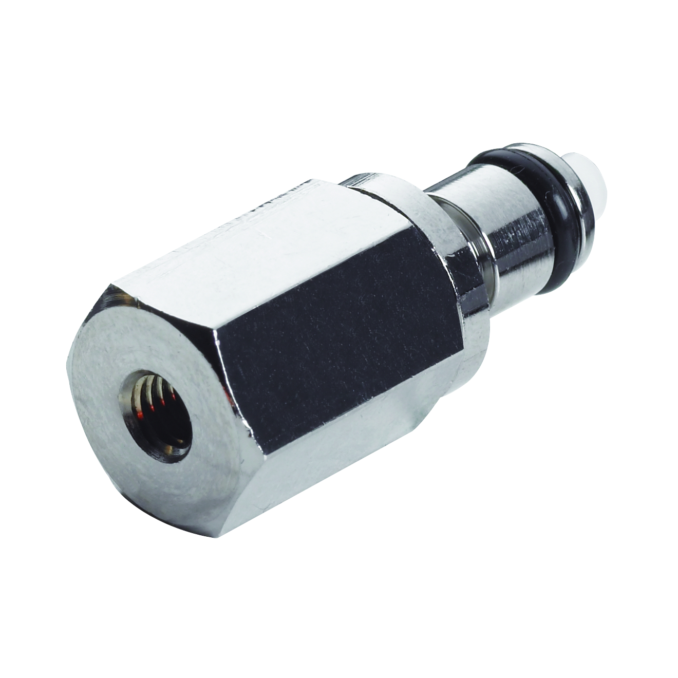 CPC Schnellverschlussstecker mit Absperrung, 10-32 UNF IG, Messing verchromt