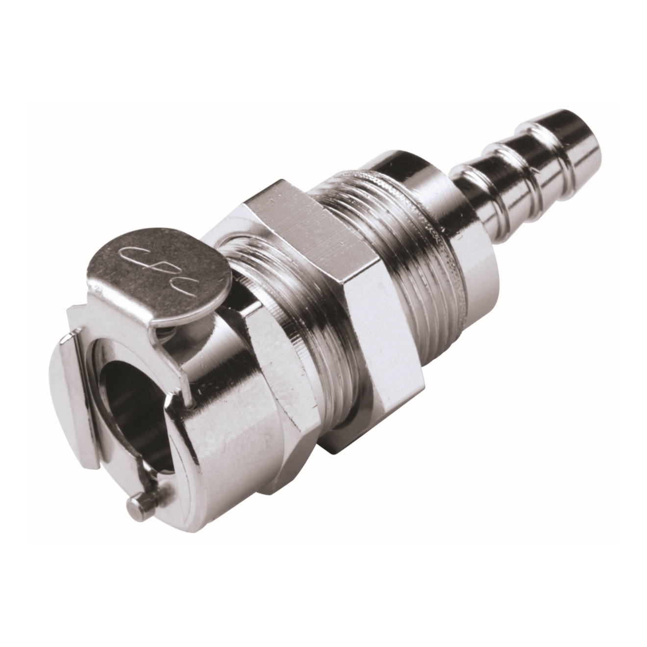 CPC Schnellverschlusskupplung Schottausführung mit Absperrung, 1/4" (6,4 mm) ID, Messing verchromt