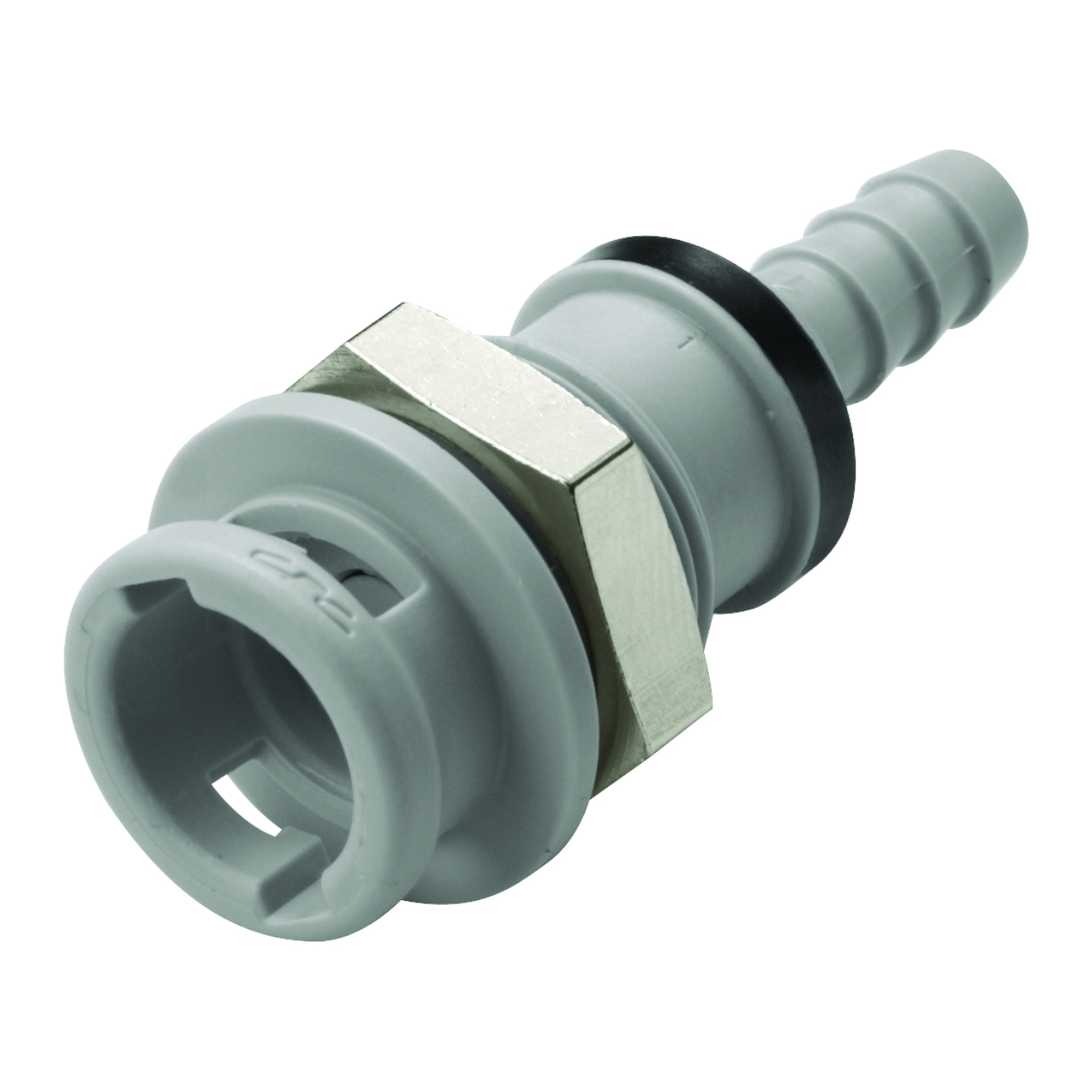 CPC Schnellverschlusskupplung Schottausführung mit Absperrung, 1/4" (6,4 mm) ID, Glasfaserverstärktes Polypropylen