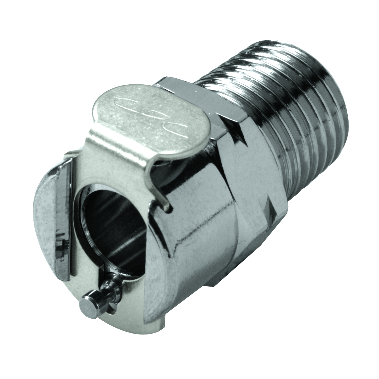 CPC Schnellverschlusskupplung mit Absperrung, 1/4" BSPT AG, Messing verchromt