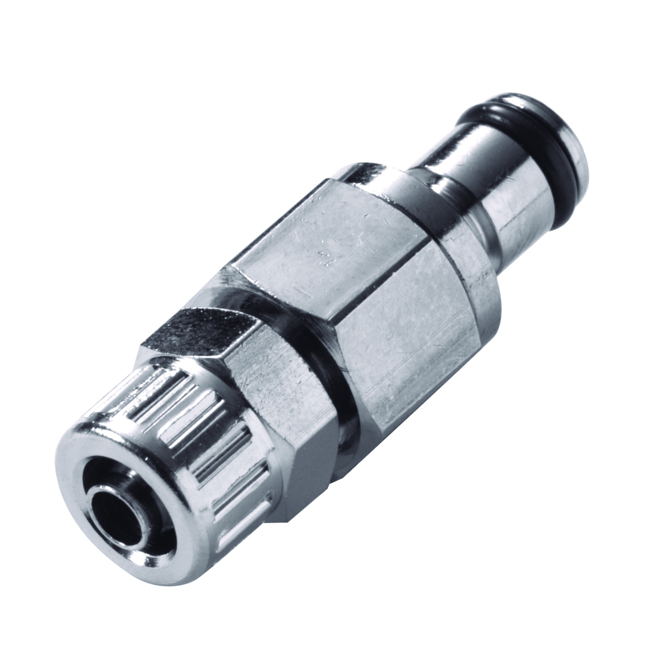 CPC Schnellverschlussstecker mit Absperrung, 1/4" (6,4 mm) AD x 4,3 mm ID, Messing verchromt