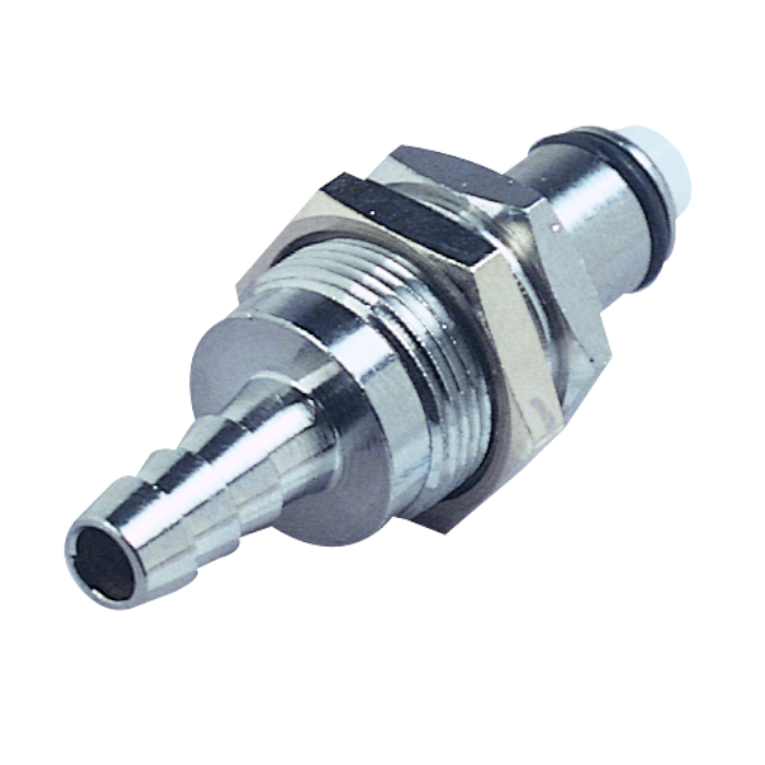 CPC Schnellverschlussstecker Schottausführung mit Absperrung, 1/4" (6,4 mm) ID, Messing verchromt
