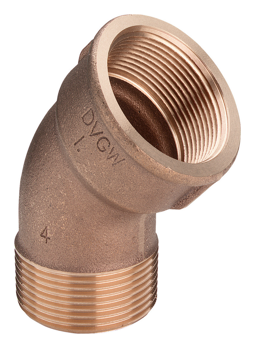 Winkel 45° R 1" AG x Rp 1" IG, Rotguss