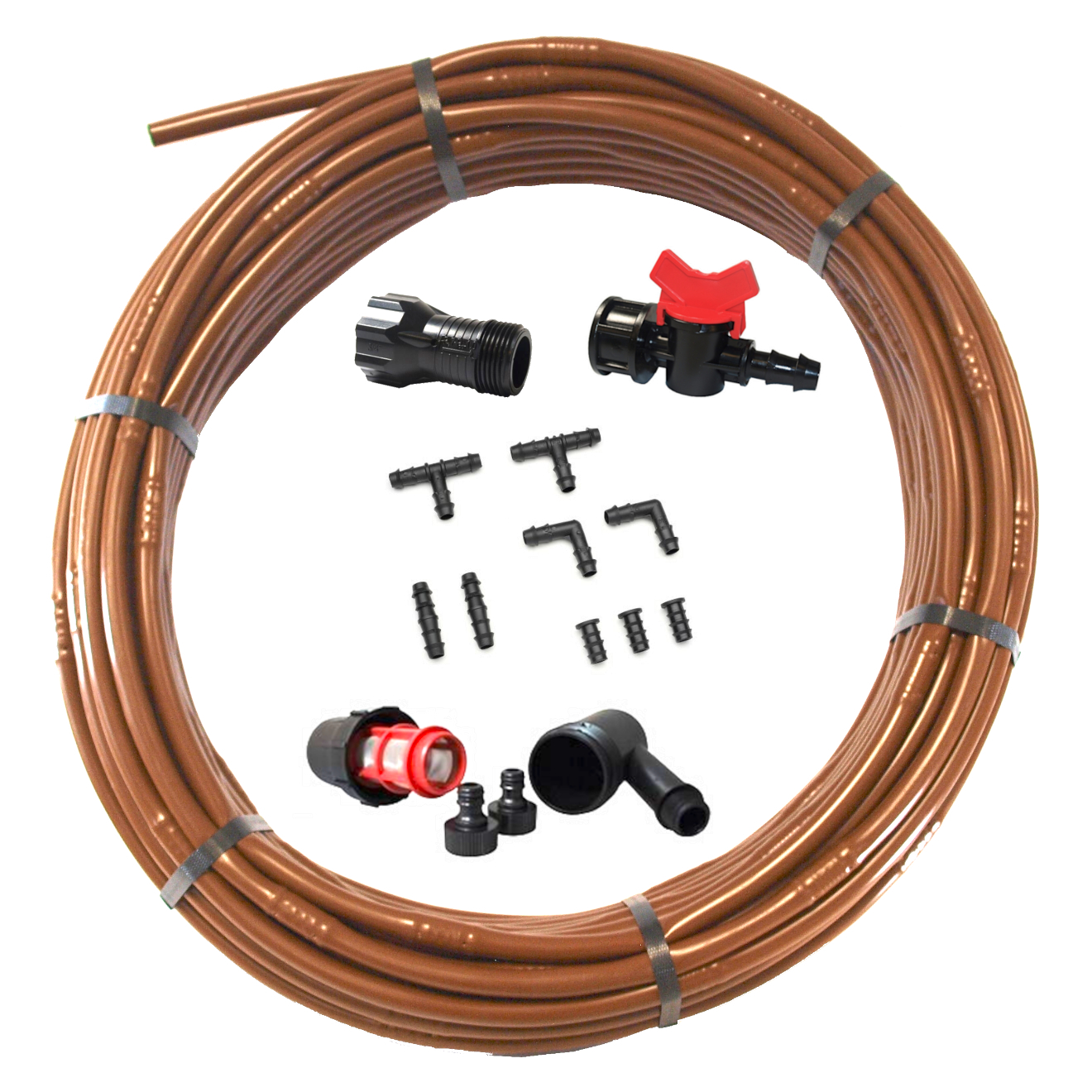 Tropfrohr-Set 25 Meter Braun + 14x Zubehör