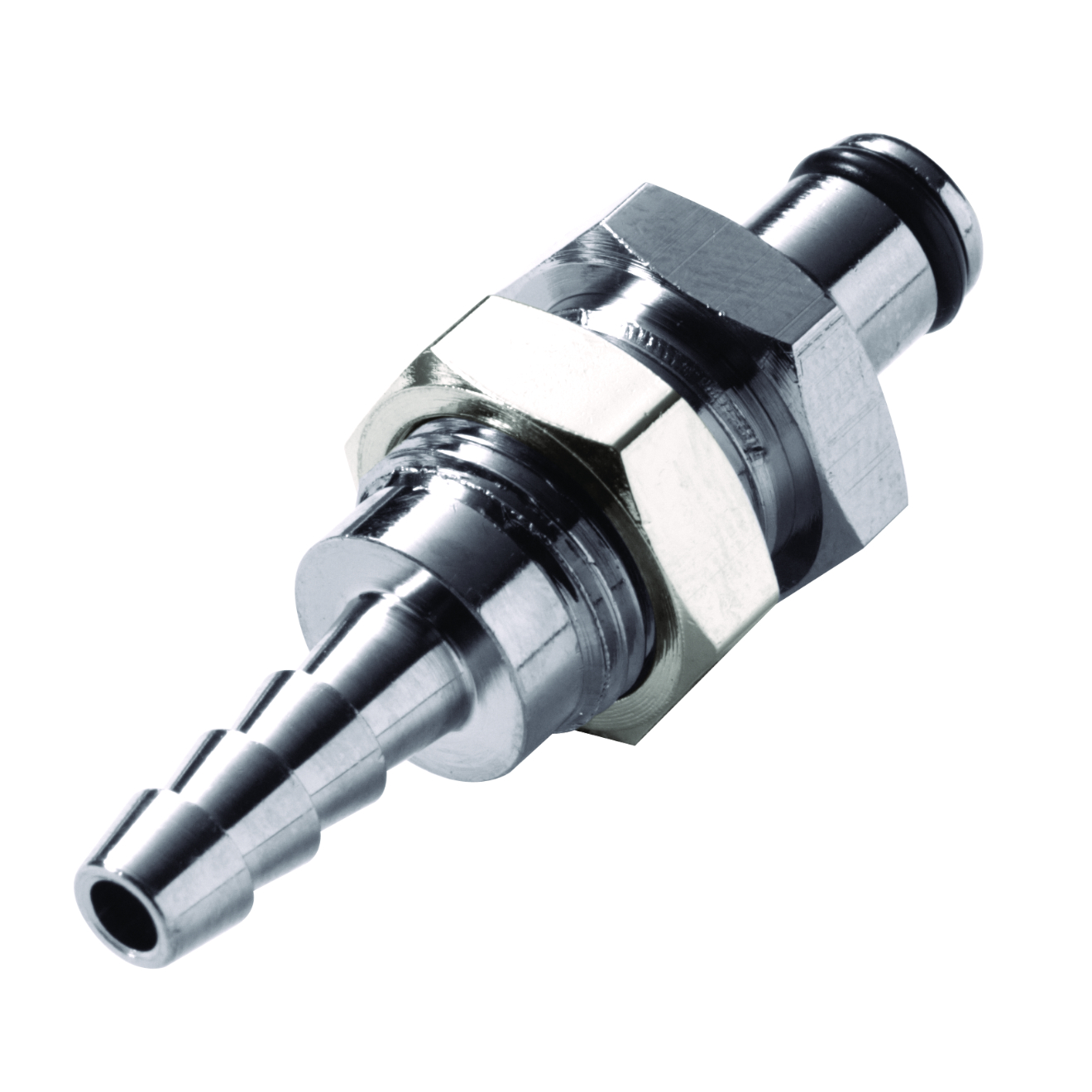 CPC Schnellverschlussstecker Schottausführung ohne Absperrung, 1/4" (6,4 mm) ID, Messing verchromt