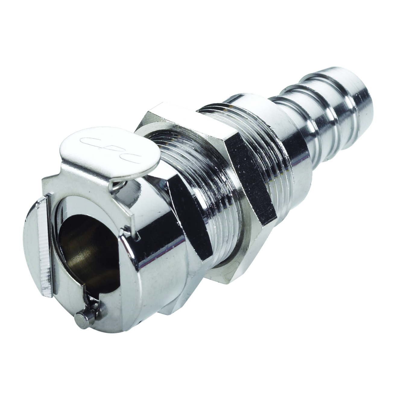 CPC Schnellverschlusskupplung Schottausführung mit Absperrung, 3/8" (9,5 mm) ID, Messing verchromt