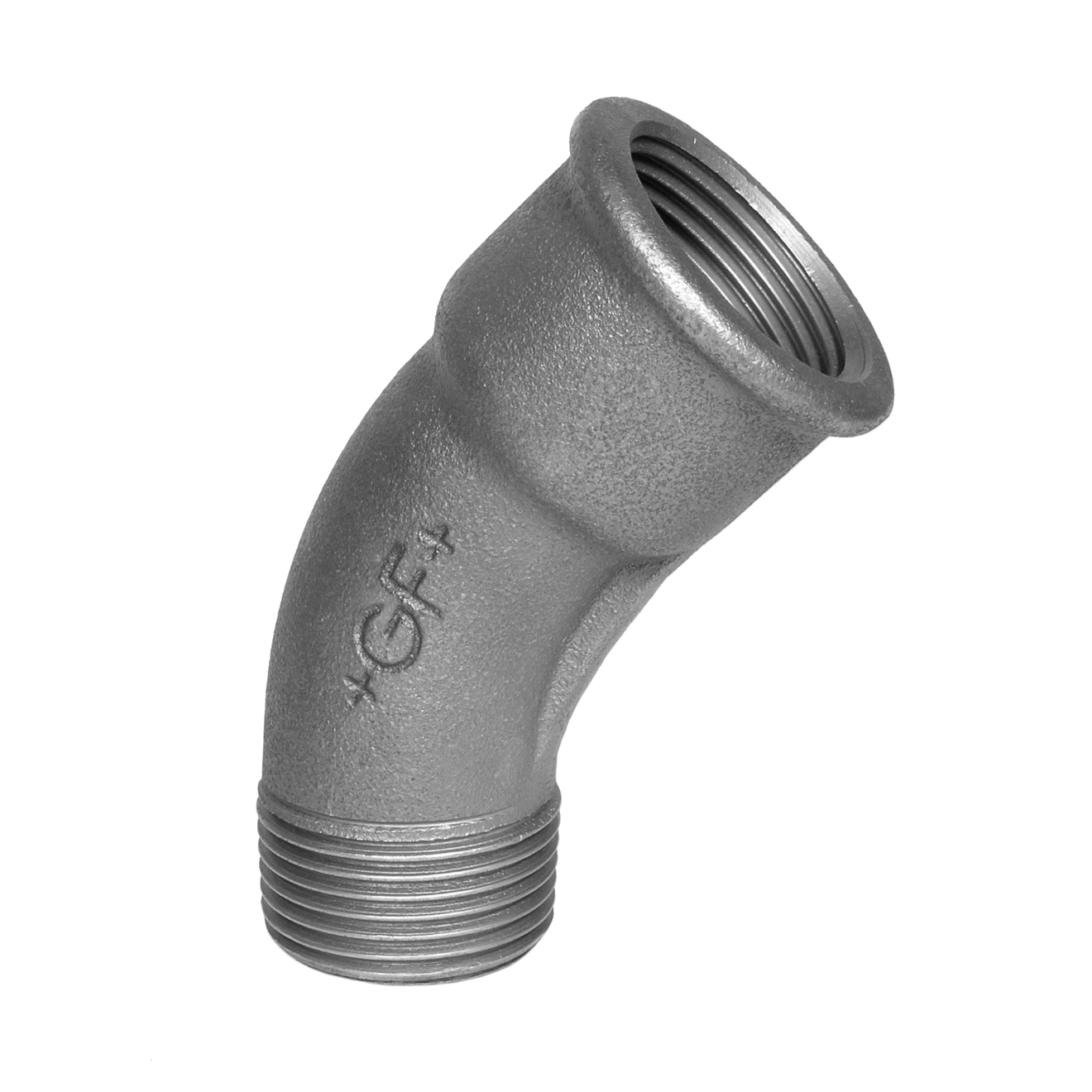 Temperguss 45° Bogen Lang R 1 1/2“ AG x Rp 1 1/2“ IG Verzinkt