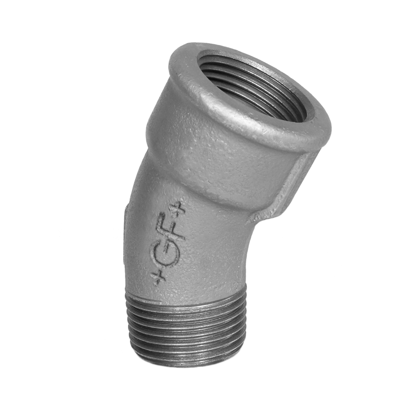 Temperguss 30° Bogen R 1 1/2“ AG x Rp 1 1/2“ IG Verzinkt