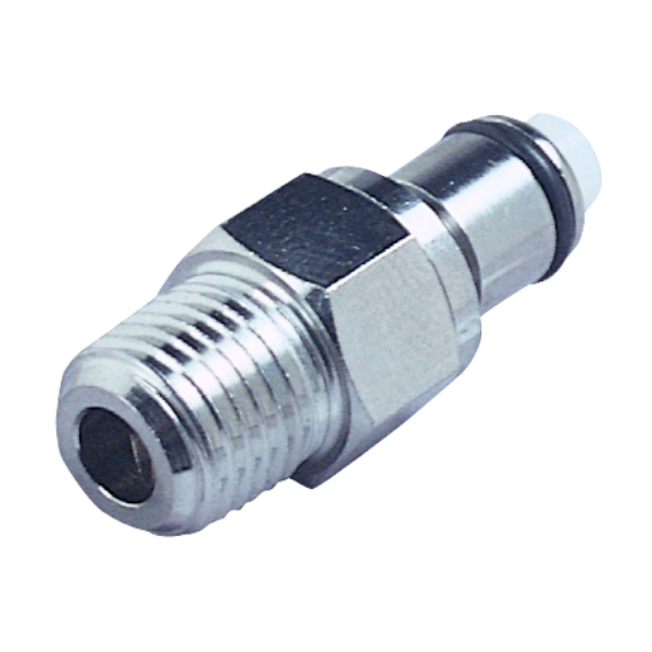 CPC Schnellverschlussstecker mit Absperrung, 1/4" NPT AG, Messing verchromt