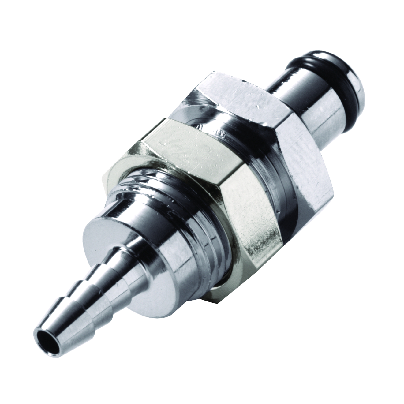 CPC Schnellverschlussstecker Schottausführung ohne Absperrung, 1/8" (3,2 mm) ID, Messing verchromt