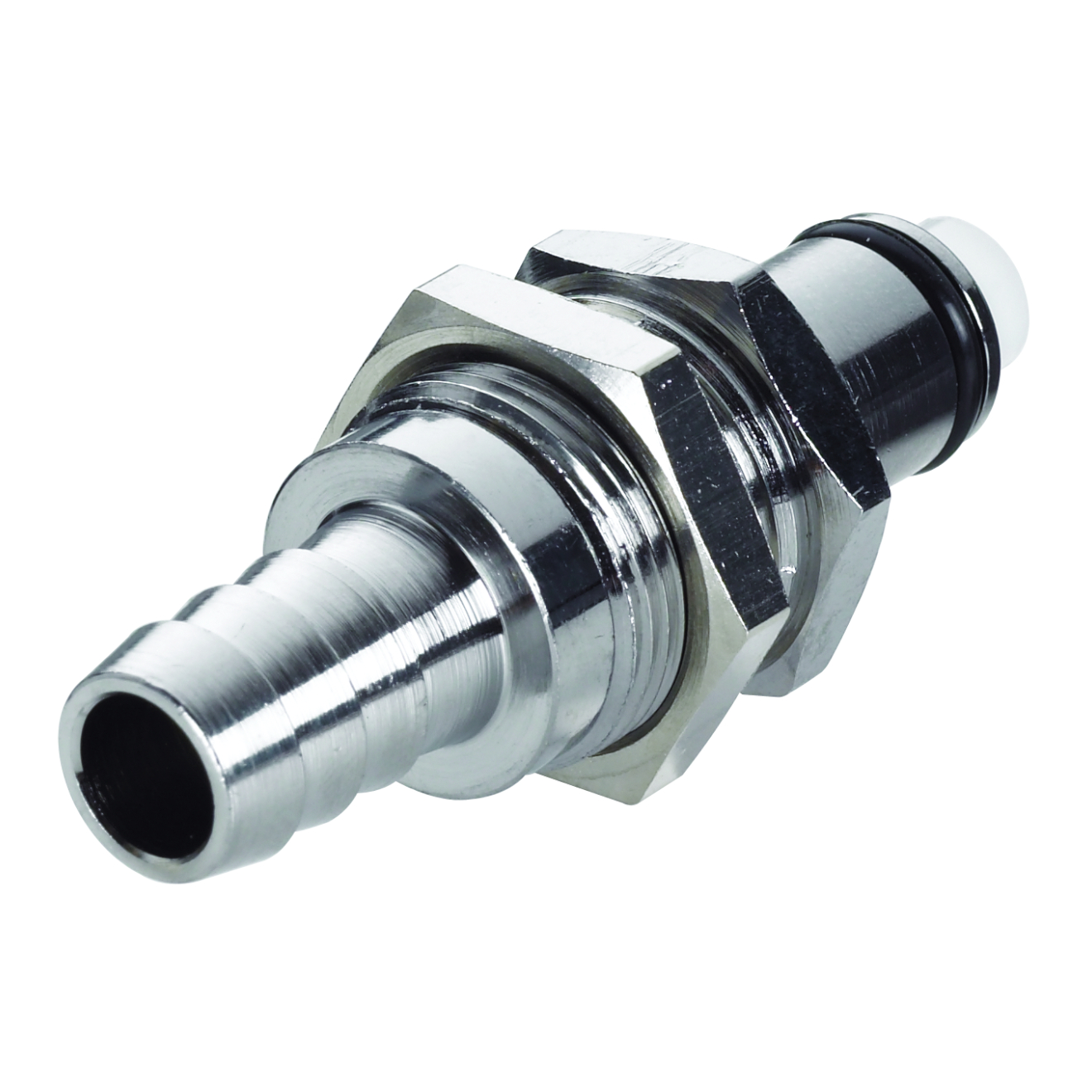 CPC Schnellverschlussstecker Schottausführung mit Absperrung, 3/8" (9,5 mm) ID, Messing verchromt