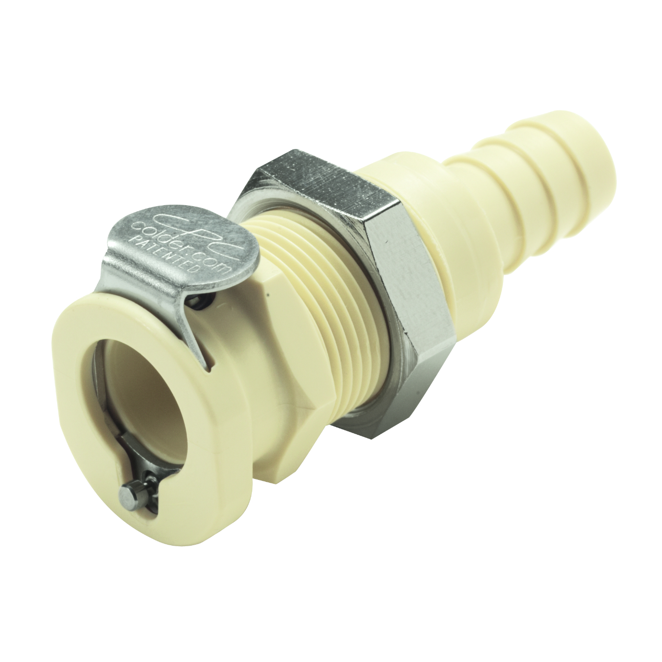 CPC Schnellverschlusskupplung Schottausführung mit Absperrung, 3/8" (9,5 mm) ID, Polypropylen