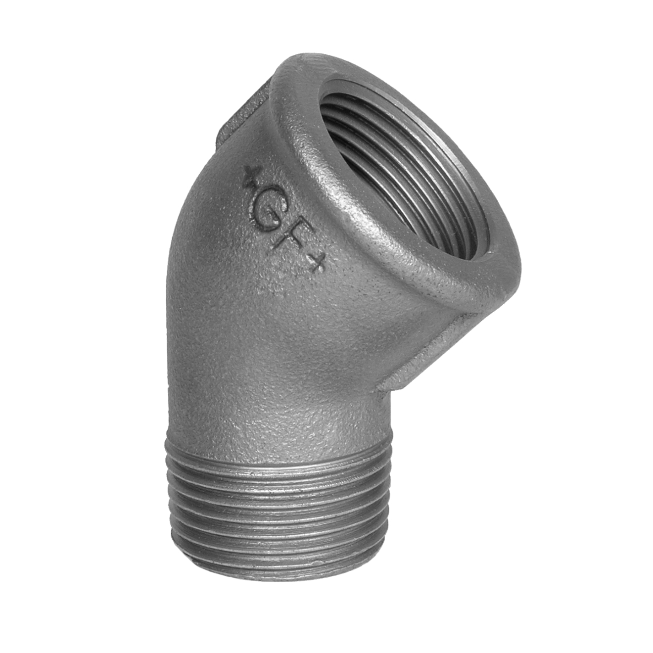 Temperguss 45° Winkel R 1 1/2“ AG x Rp 1 1/2“ IG Verzinkt