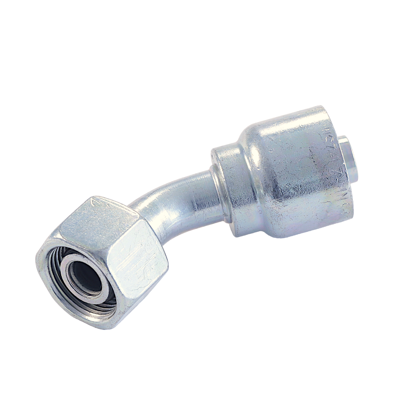 Parker 45° Schlaucharmatur Serie 48 Dichtkegel mit Überwurfmutter und O-Ring M12x1,5, Size 4 (DN6), Stahl verzinkt Cr(VI)-frei