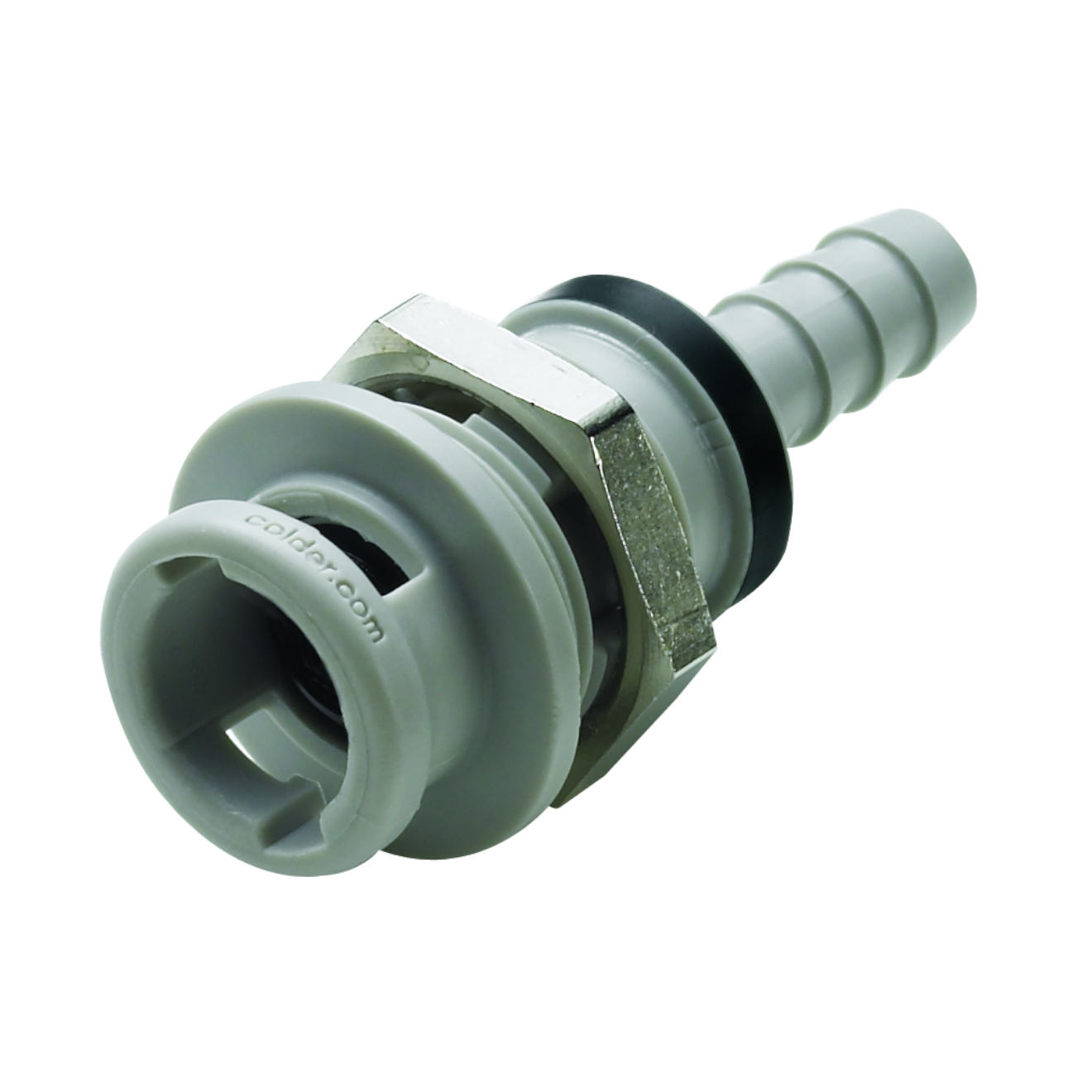CPC Schnellverschlusskupplung Schottausführung mit Absperrung, 1/8" (3,2 mm) ID, Glasfaserverstärktes Polypropylen