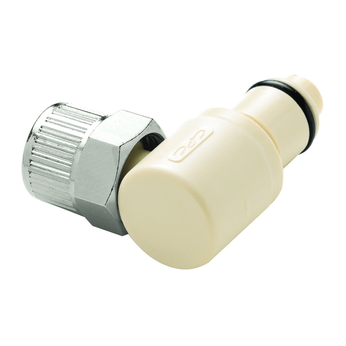 CPC Winkel-Schnellverschlussstecker mit Absperrung, 3/8" (9,5 mm) AD x 6,4 mm ID, Polypropylen